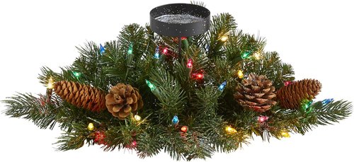Nearly Natural 20-Inch Flocked Christmas Pine Candelabrum - 35 Multicolored Lights & Pine Cones