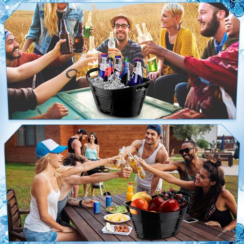 Patelai 6 Pcs Ice Buckets Bulk, Plastic Ice Buckets with Handles, Oval Storage Tub, Large Capacity Drink Tub for Party Bar Wine Beer Champagne Beverage Bottle Cooler(18 Liter,Black)