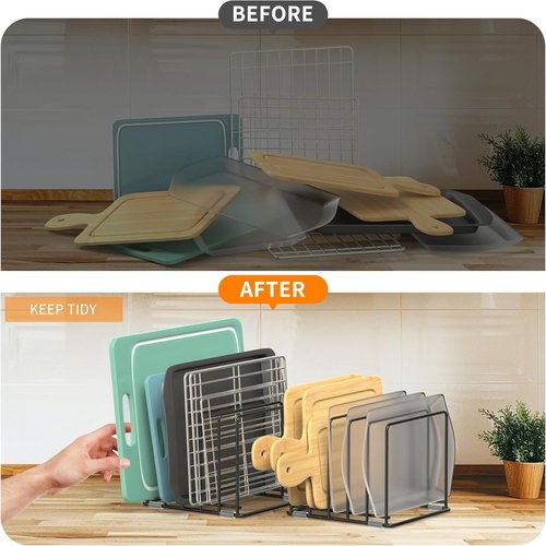 Cutting Board Organizer - Skiennix 2-Pack Kitchen Cabinet Rack with 5 Slots for Baking Trays & Sheets