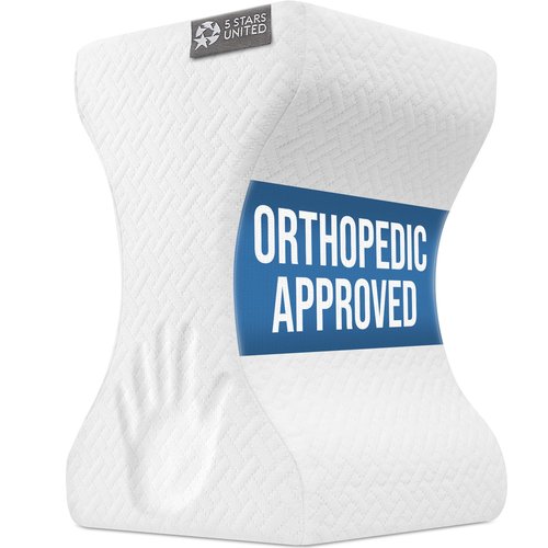5 STARS UNITED Large Knee Pillow for Side Sleepers - Hip Pain Relief, Memory Foam Leg Cushion for Side Sleeping - Between Legs Pillow for Sciatica & Lower Back Pain, White