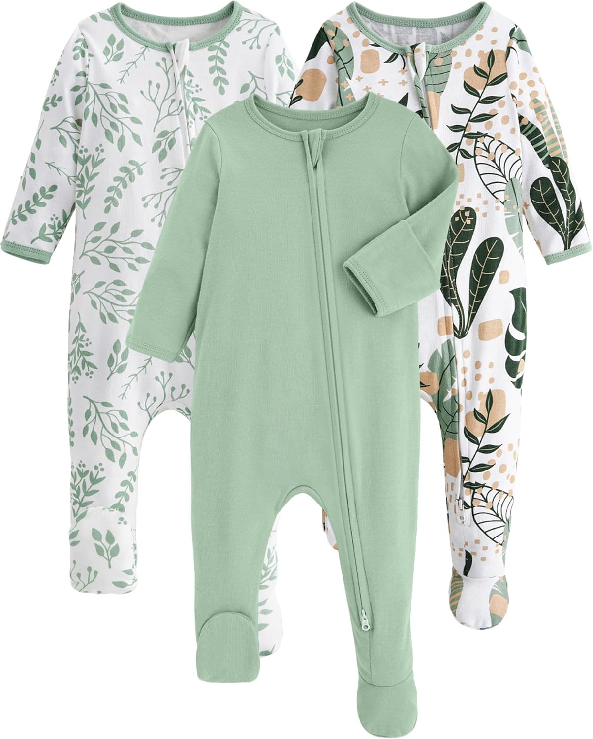 Yoofoss Baby Pajamas - 100% Organic Cotton Sleepers for Newborns | 3-Piece Footed PJs Set (0-9 Months)