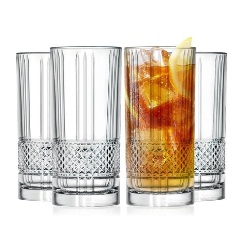 Barski Highball Glass - Drinking Glasses - Set of 4 - Hiball Tumblers - Glass Crystal Tumbler - for Water, Juice, Beer, Mixed Cocktails, Mojito Glass, Tom Collins Bar Glassware, 13 oz, Made in Europe