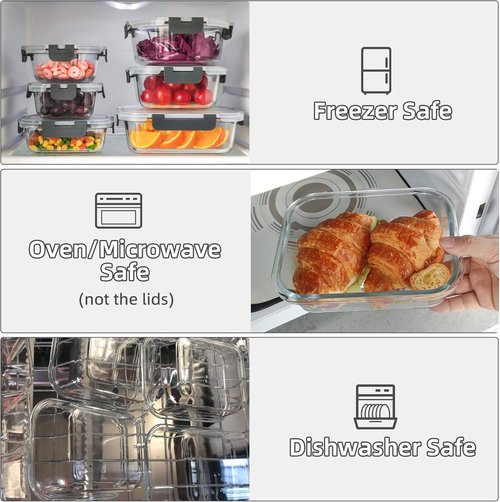 C CREST Glass Food Storage Containers Set of 12 - Airtight Locking Lids for Freshness | Multi-Size Meal Prep