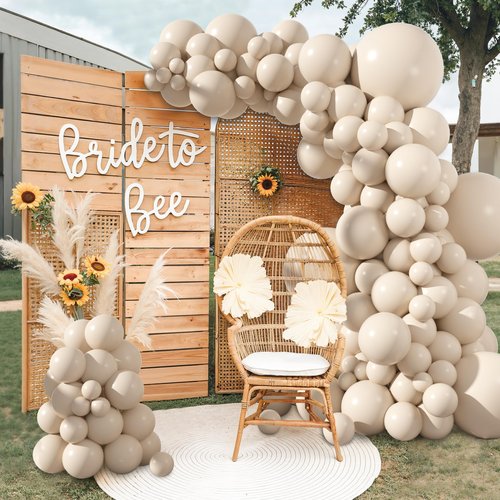 Amandir 153pcs White Sand Balloons Arch Garland Kit Different Sizes 18 12 10 5 Inch Cream Beige Sand White Latex Balloon for Birthday Boho Neutral Baby Shower Wedding Anniversary Party Decorations
