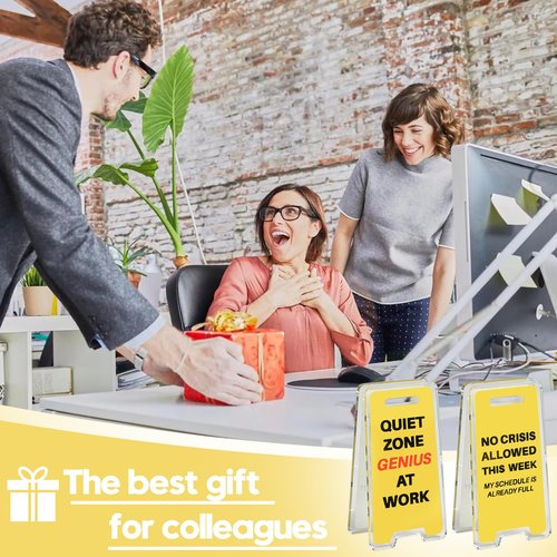 24 Pack Funny Office Desk Signs, Mini Acrylic Yellow Caution Desk Signs Office Decorations for Coworker Women Men Boss and Employee Appreciation Gifts