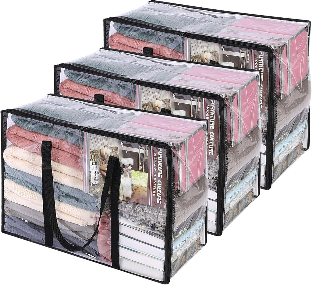 Vieshful Clear Clothes Storage Bags - 40L Zippered Blanket Organizer | Foldable for Bedding & Toys