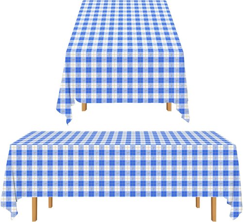 Gatherfun 3PCS Disposable Waterproof Tablecloth - Blue & White Gingham, 54x108 Inch for Picnics & Events