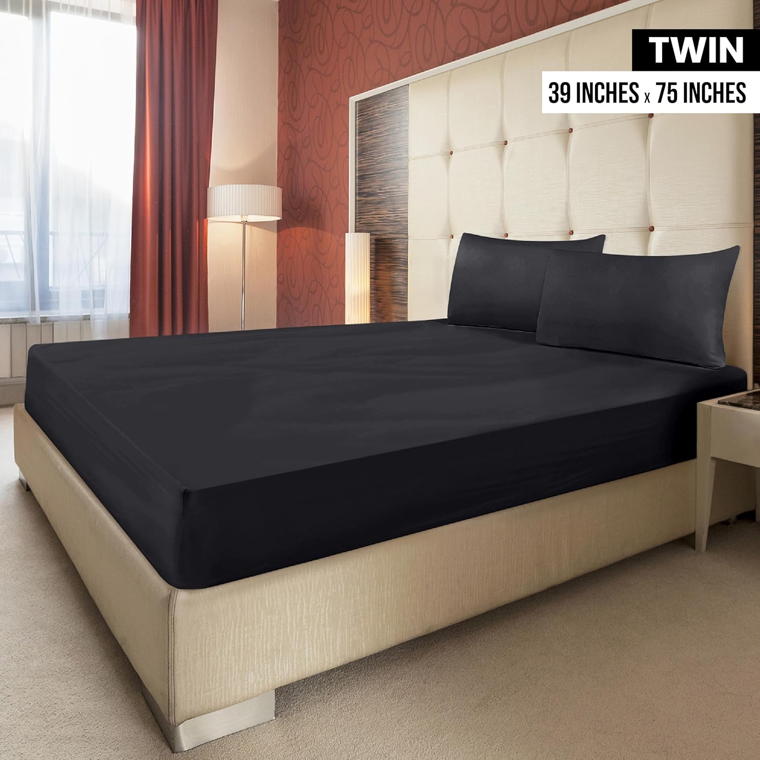 Utopia Bedding Twin Fitted Sheets - Soft Brushed Microfiber - Deep Pocket Design - Black, Pack of 2