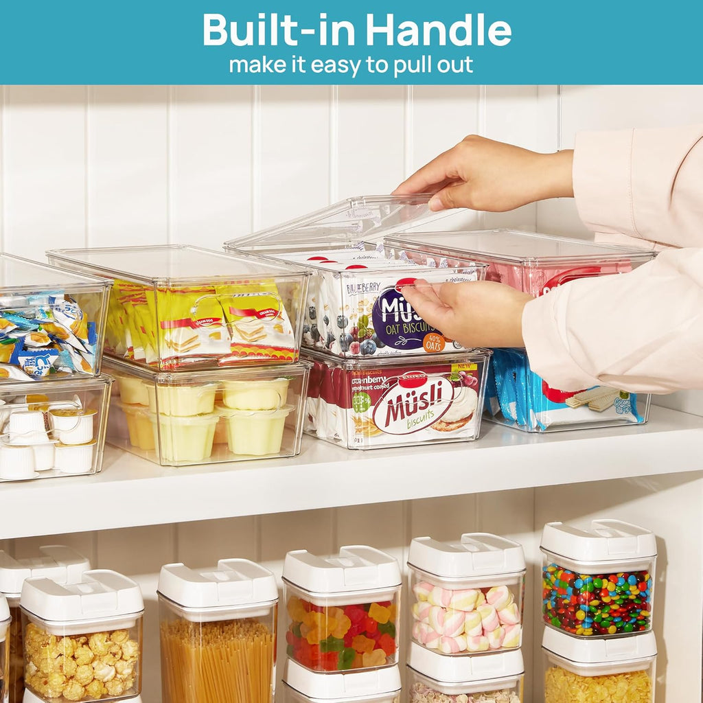 Vtopmart Clear Storage Bins - 12pcs Stackable Organizers with Lids for Kitchen & Pantry | Durable Plastic
