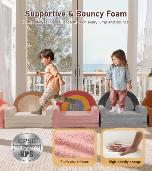 little dove Extra Wide Soft Toddler Couch Fold Out, 2-in-1 Kids Couch, Convertible Kids Sofa to Lounger, Comfy Toddler Chair, Kid Furniture for Playroom, Ideal Gifts for Boys & Girls, Pink