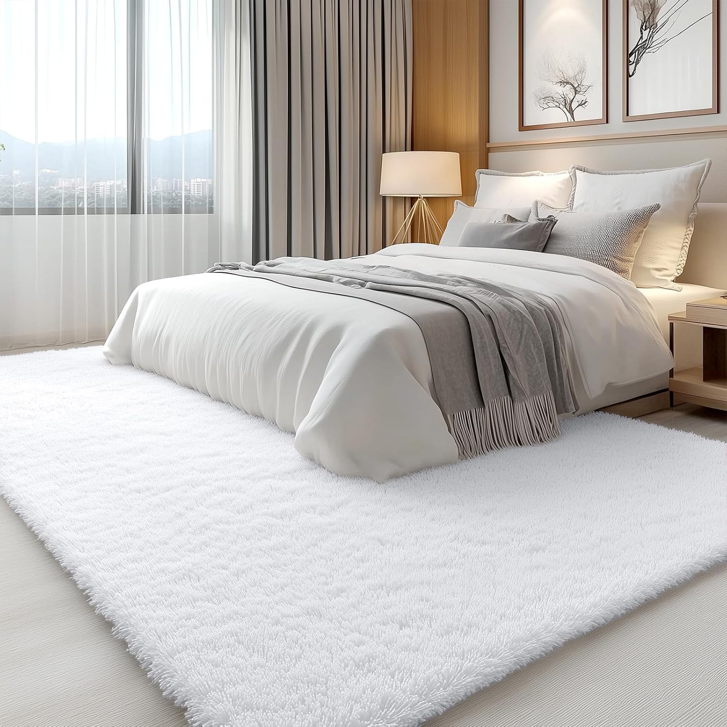 OLANLY Large Area Rug - Soft Fluffy Shaggy Carpet for Living Room & Bedroom | 7x12 ft, White