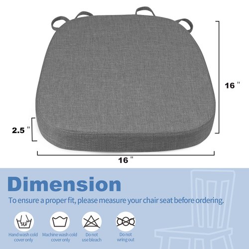 BUYUE Thickened 2.5" Dining Chair Cushions Set of 6, U-Shape High Density Foam Comfortable Chair Pads for Kitchen, Slip Resistant Indoor Seat Cushions (6 PCS, Dark Gray)