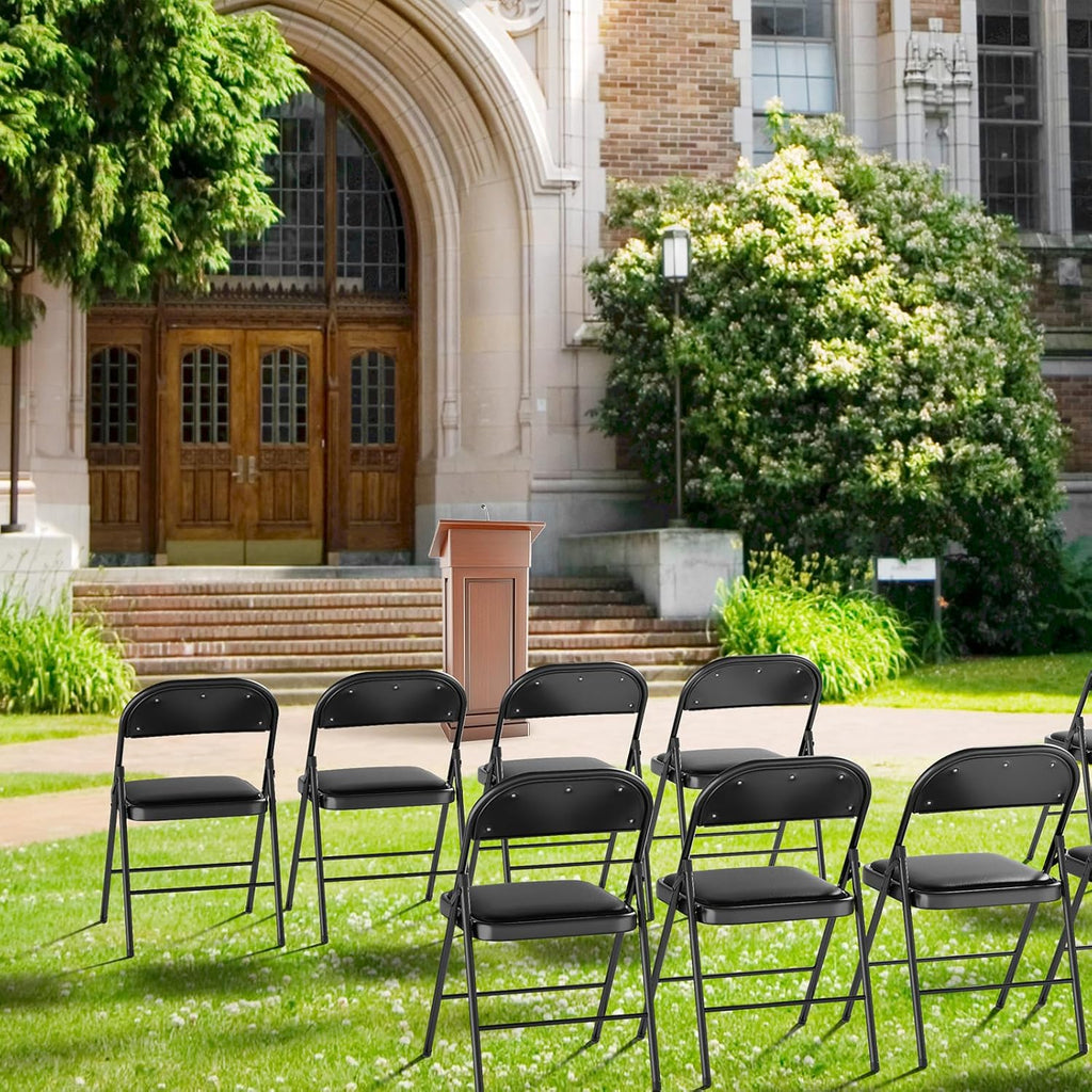 VINGLI Folding Chairs - 6 Pack with Padded Seats & Metal Frame - 350 lbs Capacity, Black