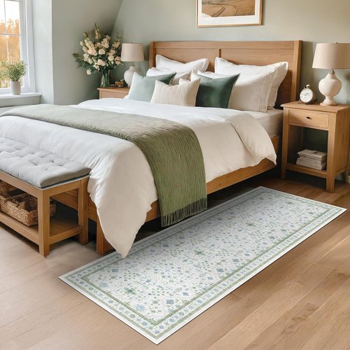 Hazo Haus Washable Oushak Bathroom Runner Rug - Eclectic Boho Floral Pastel, Non-Slip, Stain Resistant | 2x5 ft