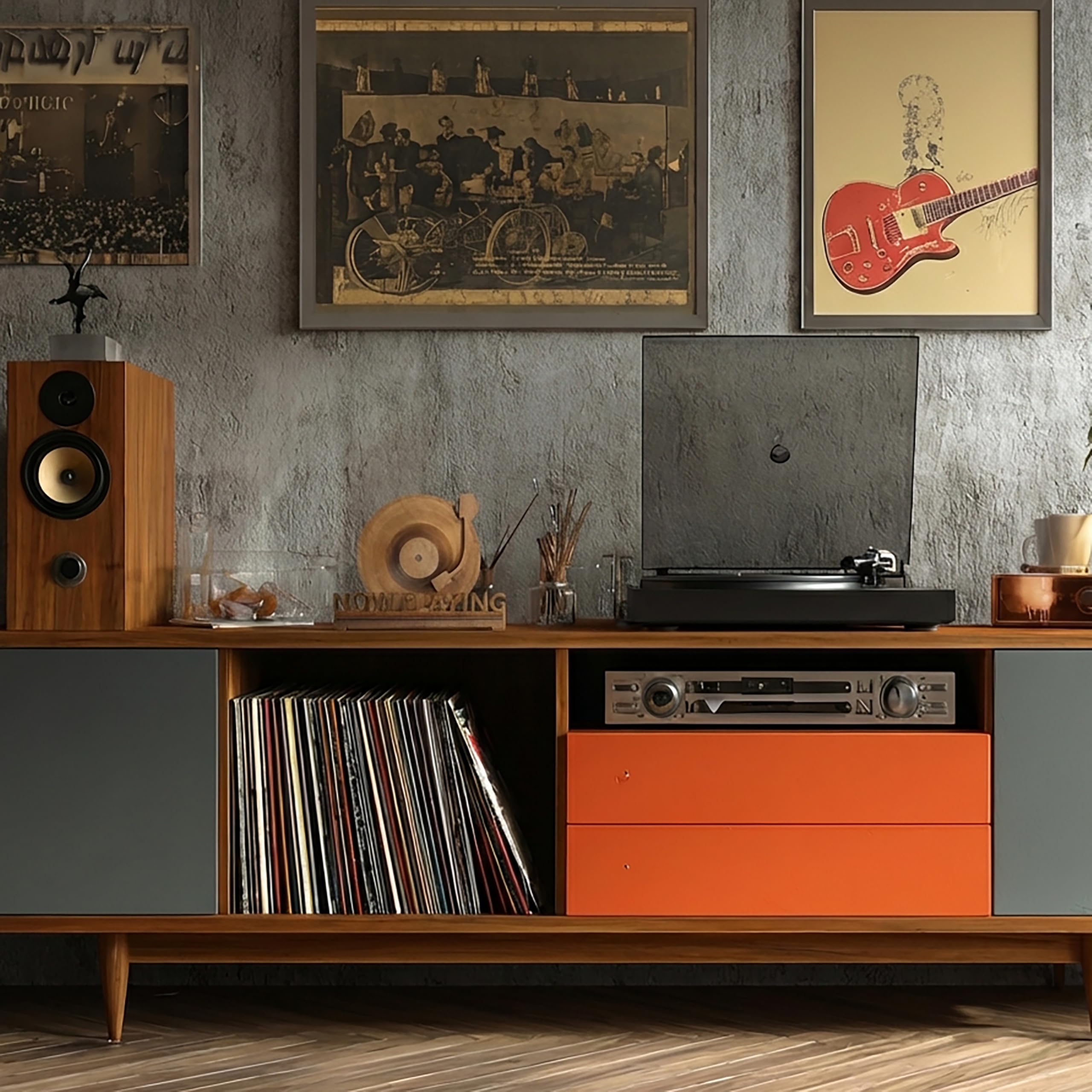 Now Playing Vinyl Record Holder for Record Player Stand | 3D Laser Rustic Vintage Now Spinning Vinyl Record Storage Stand Display | Wooden Sleeves for Music Albums