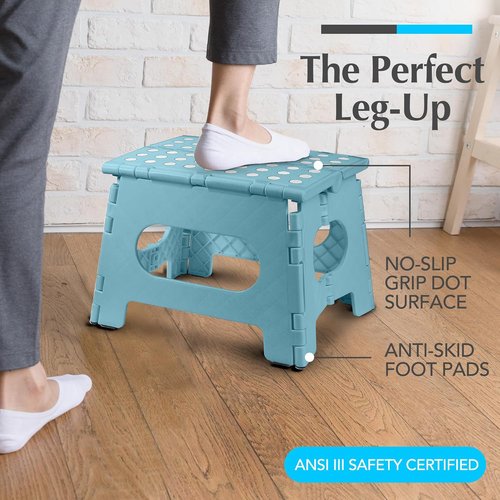 Handy Laundry Step Stool - 9 Inch Foldable Plastic Stool for Adults & Kids, 300 lb Capacity, Non-Slip, Portable - Teal