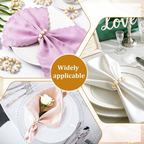 Yuanan 60pcs Gold Napkin Rings Pearl Gold Napkin Ring Disposable Napkin-Ring Imitation Pearl Ring Universal Napkins Holders for Cloth Napkins for Wedding Party Dinner Table Decor and Daily Use