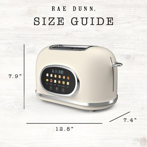 Rae Dunn Retro Digital Electric Toaster, 2 Slice Stainless Steel Toaster With Touchscreen, Countdown Timer, 6 Shade Settings, Wide Slots, High Lift Lever, Bagel, Defrost & Reheat, Digital Cream