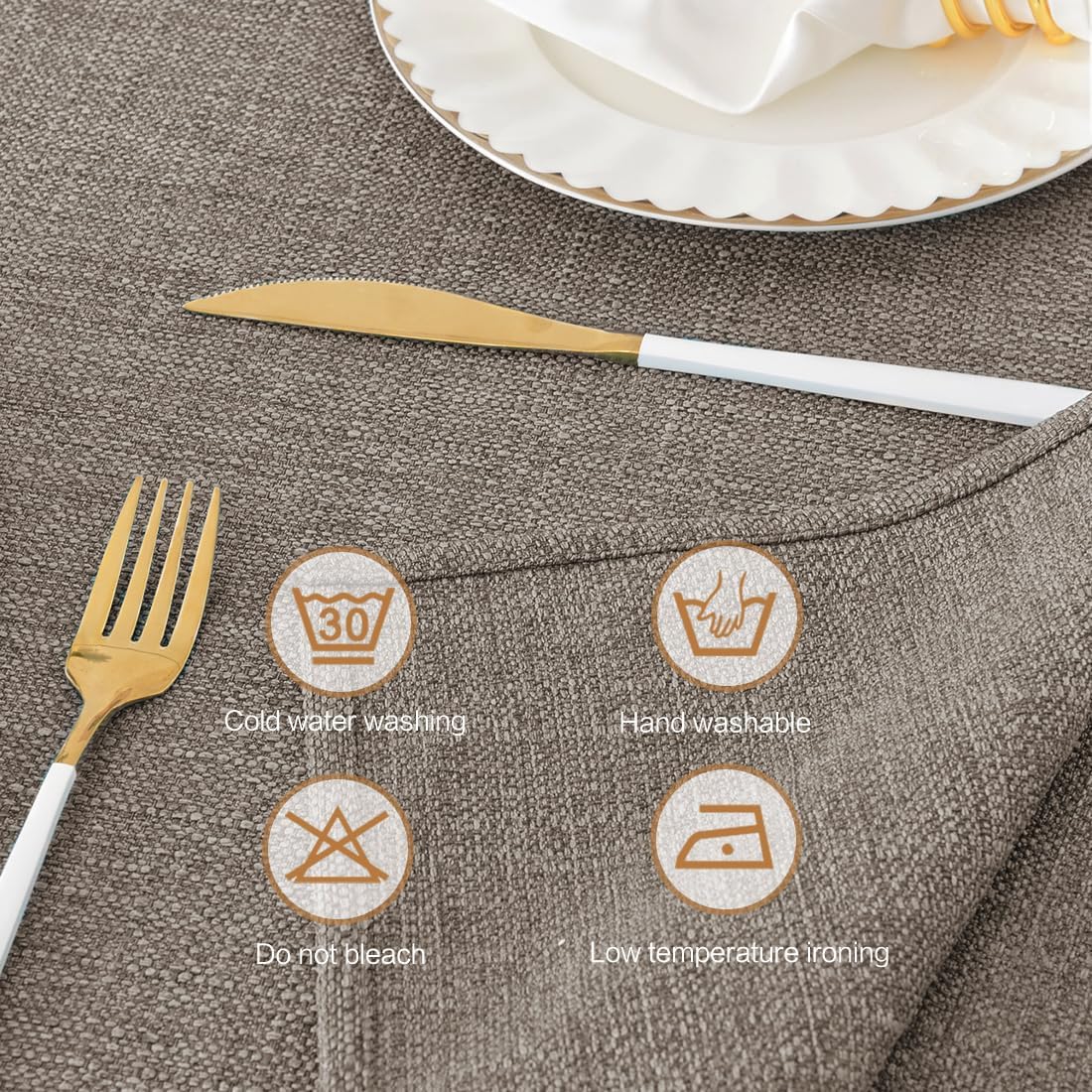 Regine Switzerland Faux Linen Tablecloth - Waterproof & Wrinkle-Free | 71x55 Inches, Taupe Brown