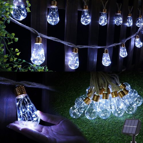 **Skiennix Solar Outdoor String Lights - 20Ft Vintage Rope Design | Waterproof 8 Modes with 16 Shatterproof Bulbs**