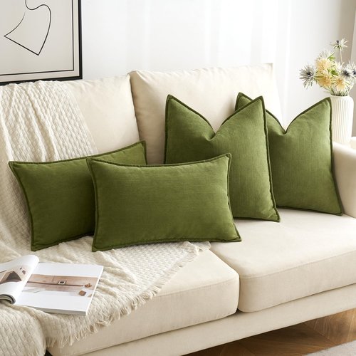 MIULEE Decorative Pillow Covers - Luxurious Soft Chenille in Moss Green | 18x18 Inch Farmhouse Style for Sofa & Bedroom