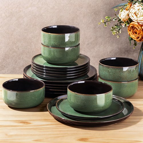 LERATIO Ceramic Dinnerware Sets for 4,Porcelain Plates and Bowls Sets,Handmade Reactive Glaze Dishes Set,Oven&Dishwasher & Microwave Safe,Service for 4