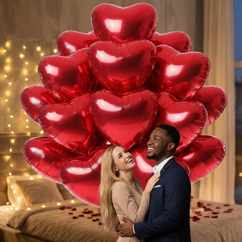 18 Inch Red Heart Balloons, 20 Pcs Heart Shaped Foil Balloons for Valentine‘s Day, Wedding, Birthday - 20 Red Balloons set- Support Helium - Party Decorations