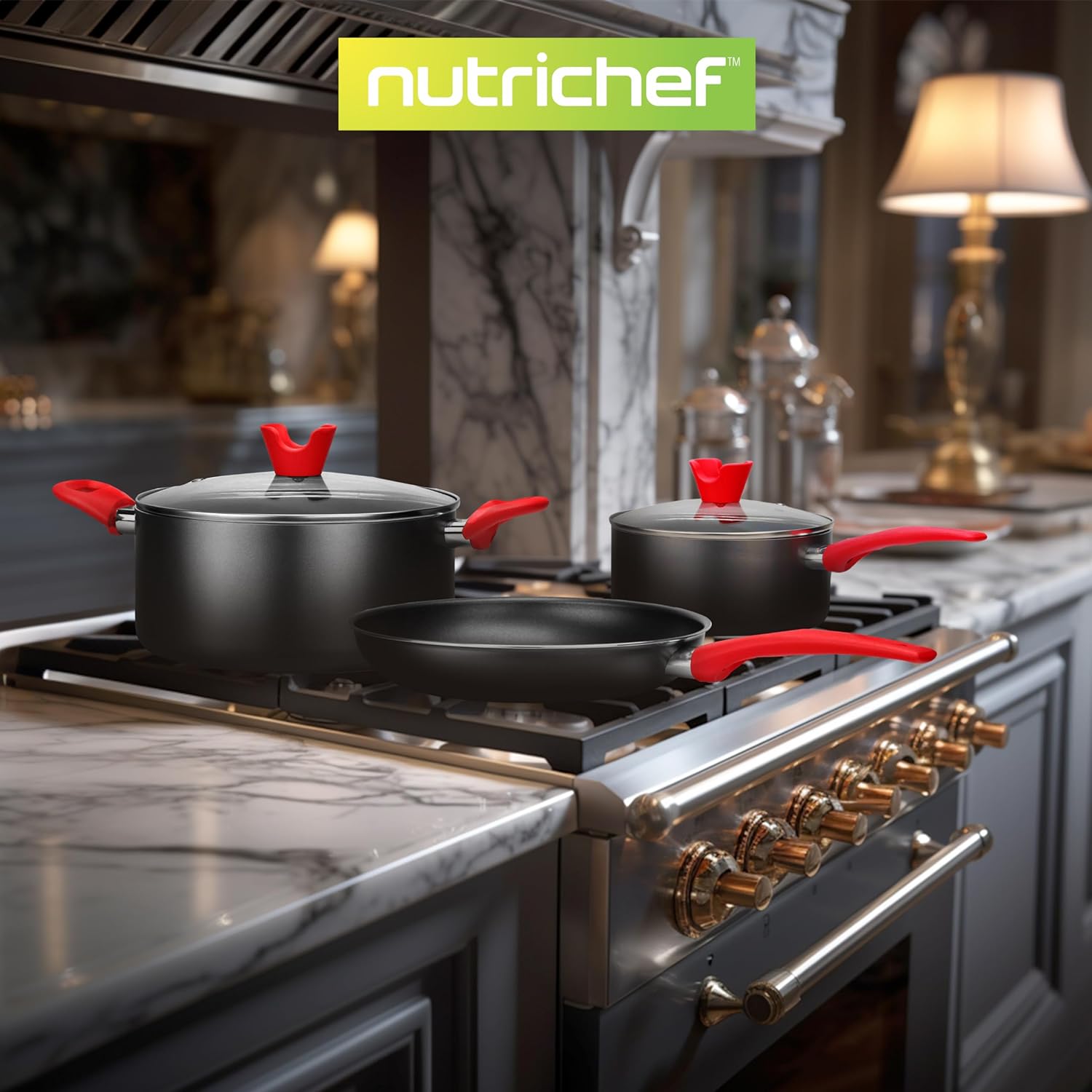 NutriChef 21-Piece Nonstick Cookware Set - Heat Resistant & PTFE/PFOA Free | Includes Pots, Pans & Bakeware