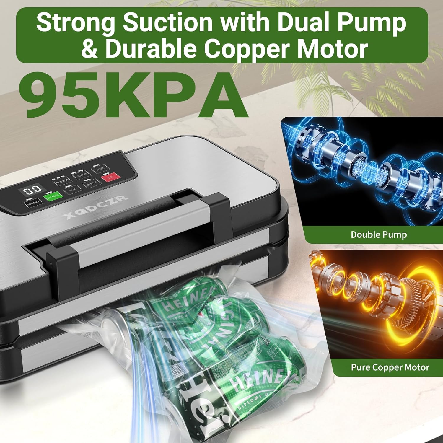 Vacuum Sealer Machine - 95kPa Powerful Double Pump | 10-in-1 Food Sealing System with Built-in Cutter & Storage