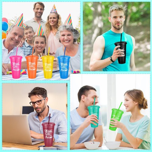 Sieral 96 Pcs Employees Appreciation Gifts Bulk Thank You Cups with Lids and Straws 24 oz Plastic Tumbler Travel Mugs Inspirational Gifts for Coworker Stuff Teacher (Stylish Color)