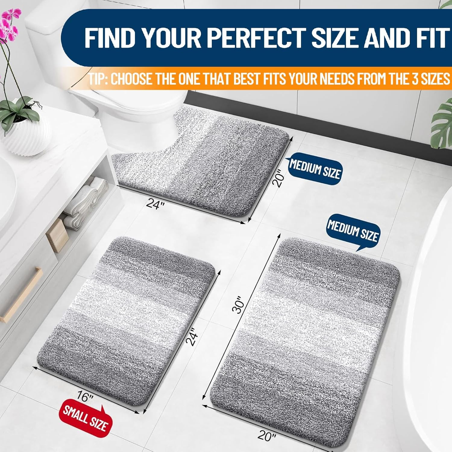 OLANLY Bath Rugs Mat - Extra Soft Microfiber, Quick Dry & Machine Washable | 24x16 Light Grey