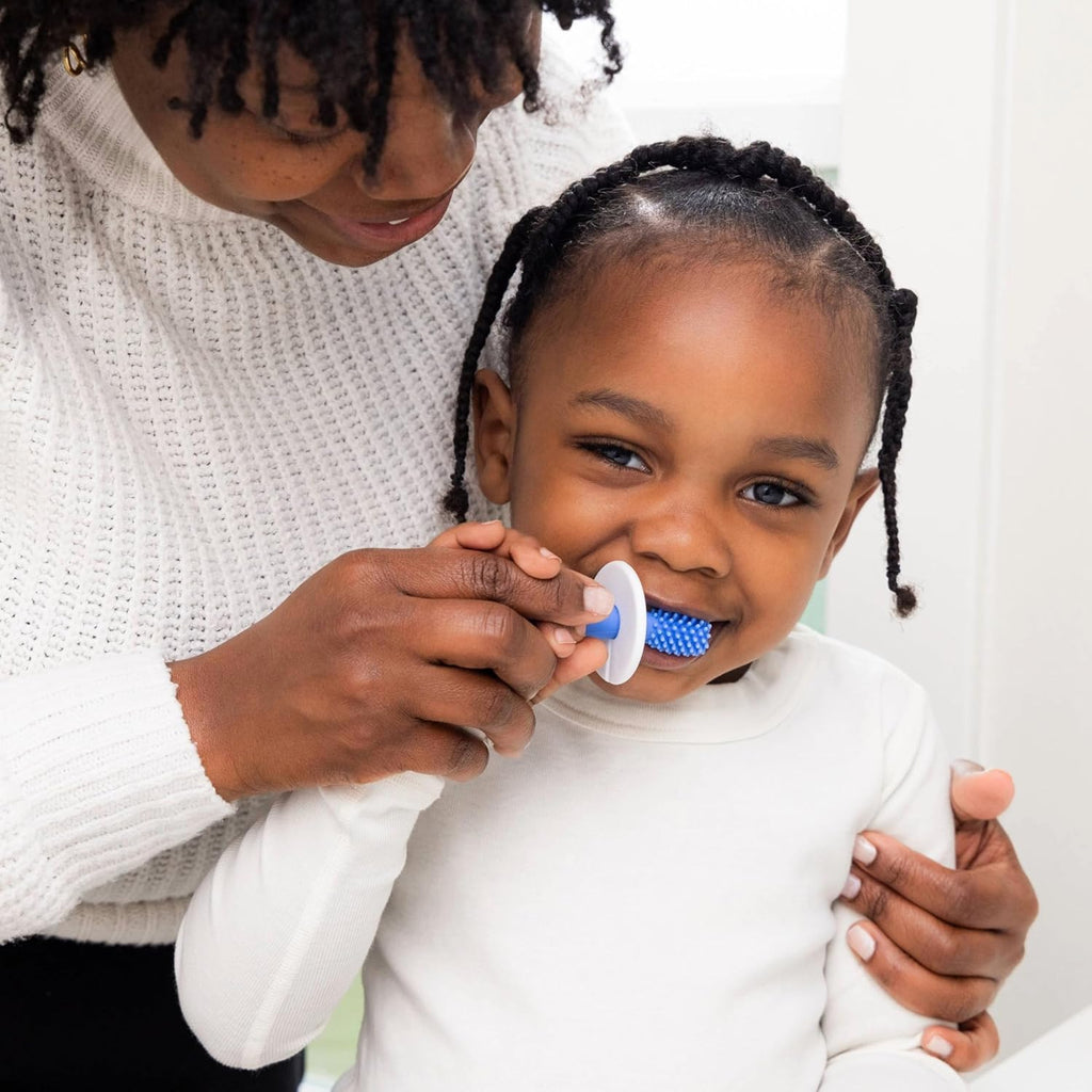 Ubbi Grow With Me Toothbrush Training Set - 360° Food-Grade Silicone & Soft Bristles | Polaris Blue & Zest Green