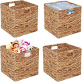 Regine Switzerland Storage Baskets - 4 Pcs Foldable Handwoven Water Hyacinth Bins | 11x11in Square Design for Laundry Organization