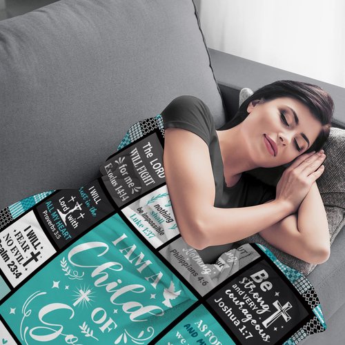 UHANKRU Christian Blanket for Women Faith - Teal Christian Gift - I Am a Child of God Blanket - Inspirational Religious Birthday Gifts for Women, Baptism Gifts for Girl, 60"x50"