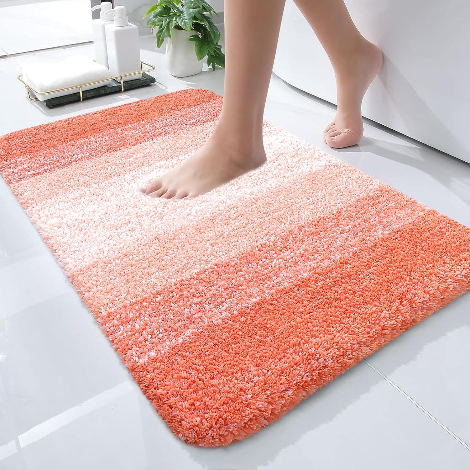 OLANLY Bath Rugs Mat - Extra Soft Microfiber, Quick Dry & Machine Washable | 24x16 Coral Design