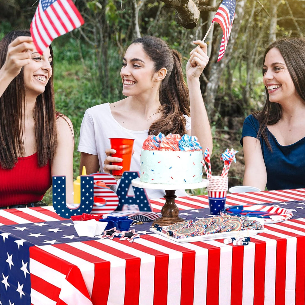 Regine Switzerland Patriotic Tablecloths - Disposable Plastic Covers for Rectangle Tables | 108 x 54 Inch, Perfect for 4th of July Celebrations