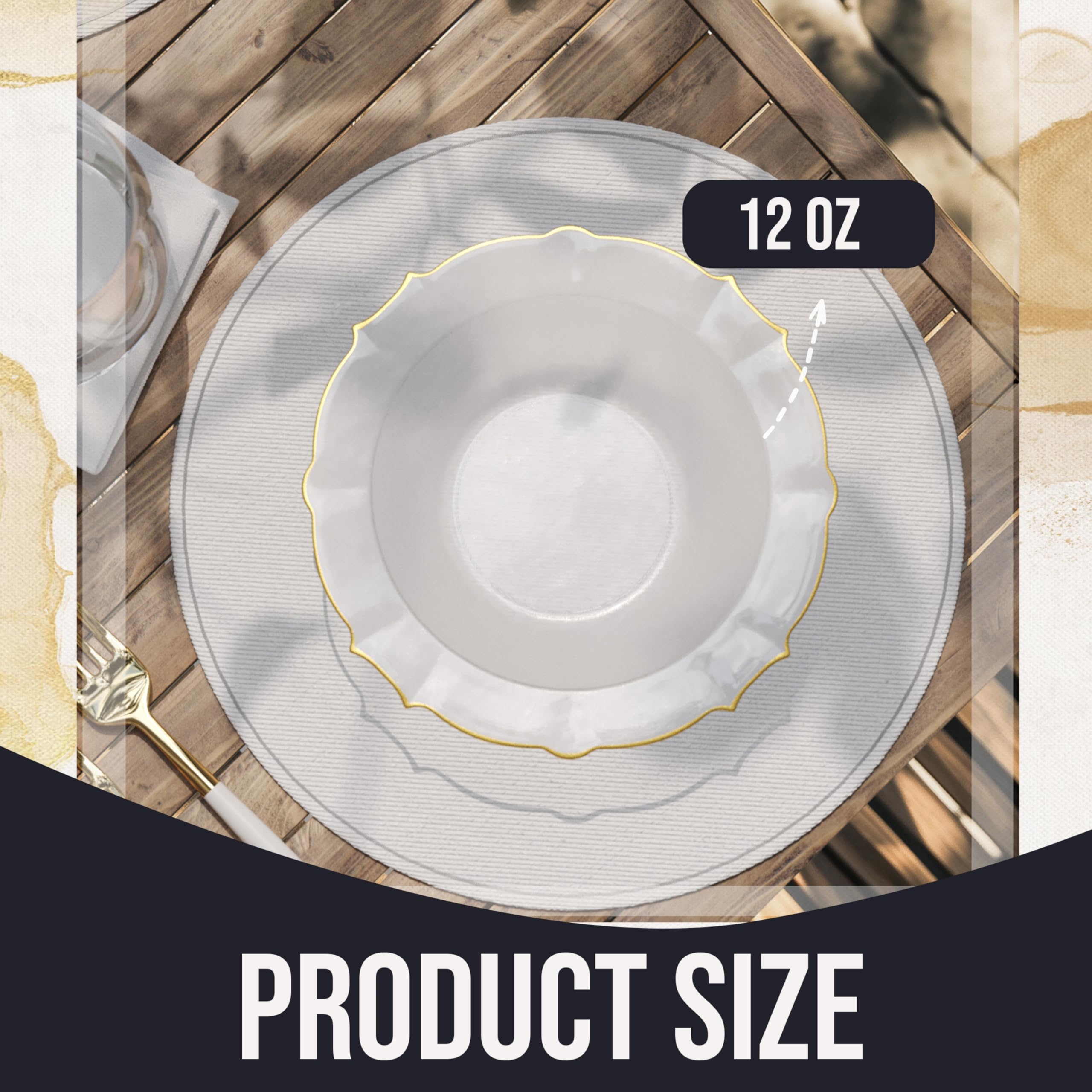 Exquisite Fancy Plastic Bowls Disposable Bowls 12 Oz Bowl Set Of 40 Disposable Soup Bowls Plastic Serving Bowls Perfect Plastic Ice Cream Bowls or Plastic Salad Bowls - Clear - Gold Rim