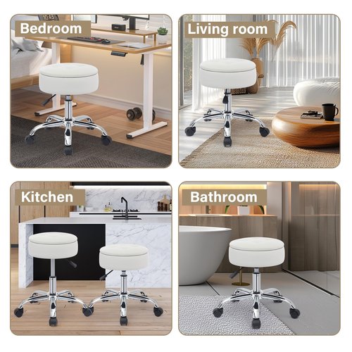 Gitrah Vanity Chair with Wheels Adjustable Vanity Stool with Storage Swivel Vanity Stool for Vanity Rolling Makeup Chair White
