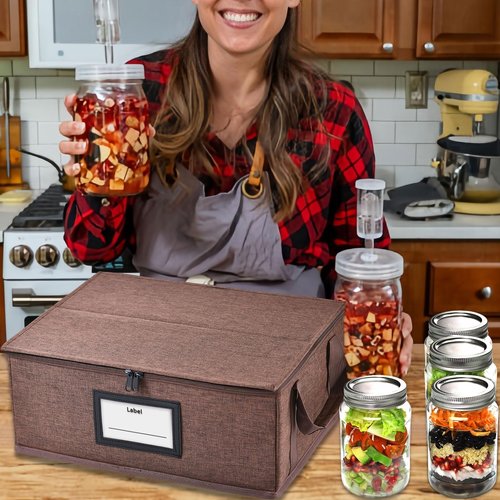 Geliwosy 16 oz Mason Jar Storage Containers - Sturdy Canning Jar Boxes Organizer, Foldable with Dividers, Holds 12 Pint Mason Jars, Home Canning Supplies (2 Pack Pint)