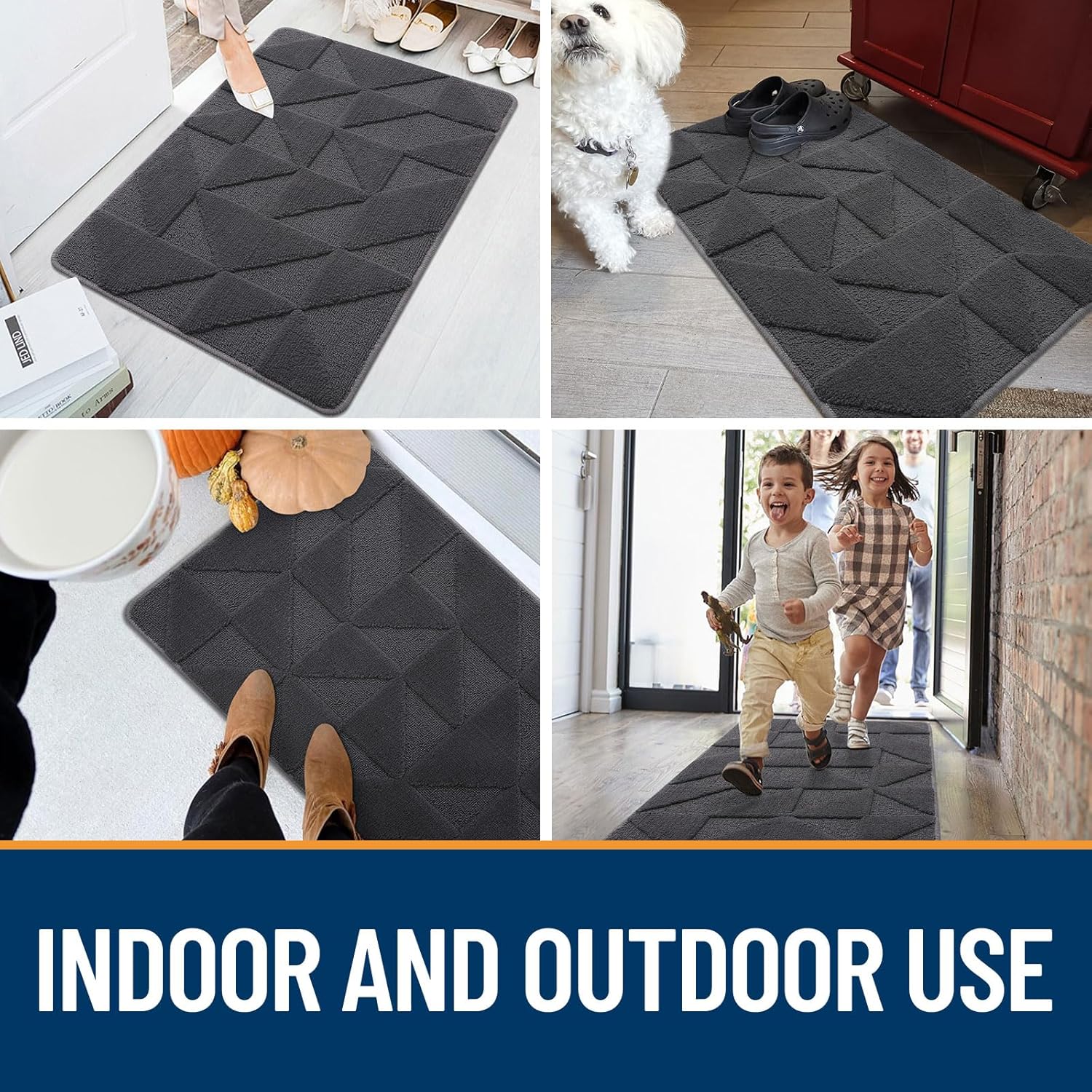 OLANLY Indoor Door Mat - Non-Slip, Absorbent & Washable | Low-Profile Entryway Doormat (32x20 inches, Dark Grey)