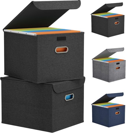 Lifewit File Organizer Box - Portable A4 Hanging File Storage - Dark Gray, 2-Pack for Home & Office