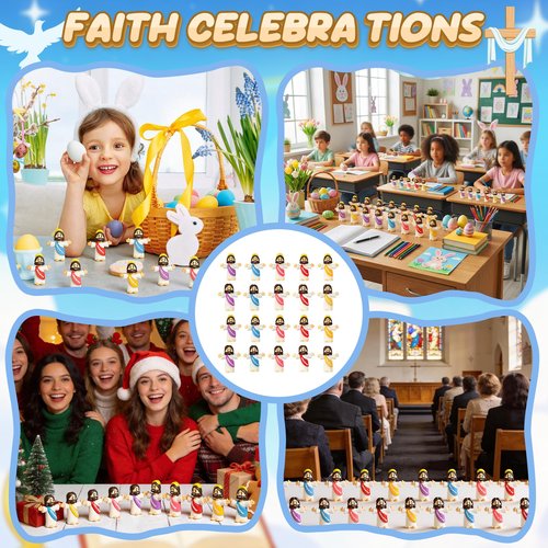 KYUKUDZ 50Pcs Mini Jesus Figures,Little Jesus Figurines in Bulk,Multicolor Tiny Jesus Figures,Miniature Figurines to Hide and Seek Religious Gifts for Baptism Sunday Easter Egg Stuffers