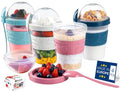 Hakan 4 Pack Overnight Oats Containers with Lids & Spoons - 20 oz Reusable Yogurt Parfait Cups with Topping Dome - BPA-Free Plastic Cereal & Fruit Cups To Go - Large Breakfast Jars for Work & School