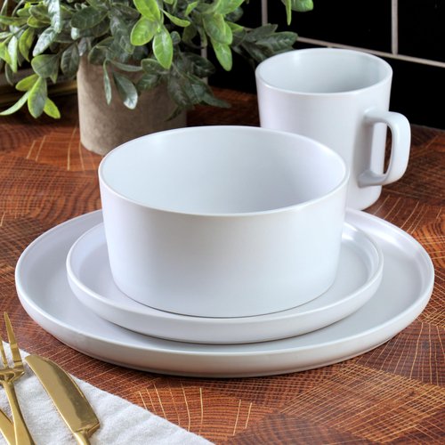 Elama Luxmatte Modern and Contemporary Stoneware Dinnerware Set in Matte, Service for 4 (16, White)