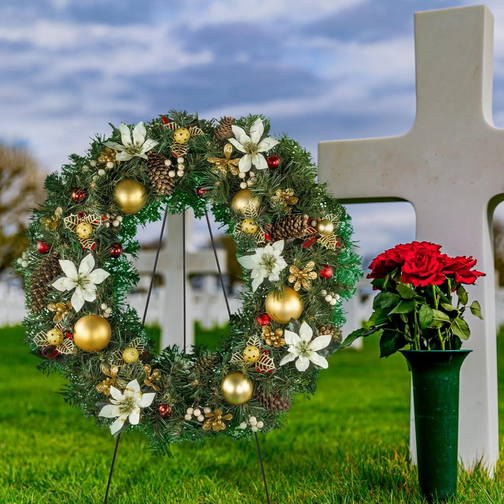 Soaoo Christmas Wreath Stand - Metal Easel for Cemetery Grave Flowers | 30-Inch Holder