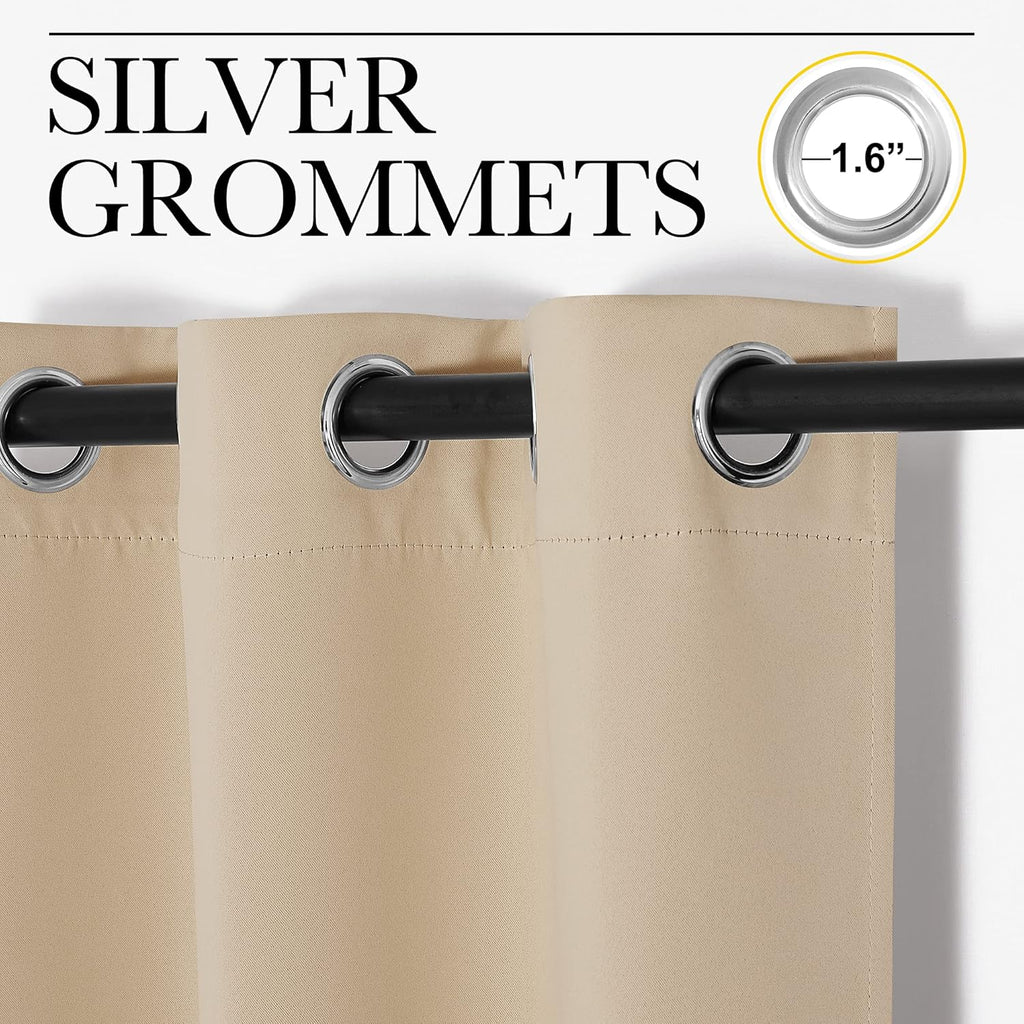 NICETOWN Room Darkening Curtains - Biscotti Beige, 55" x 120" | Thermal Insulated Grommet Panels for Kids' Room