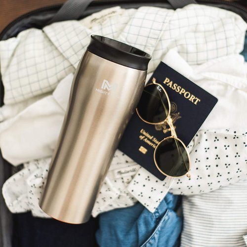 Mighty Mug Two Pack - Silver + Oceanic Stainless Steel Non-Tip Travel Mug - Double-Wall Insulated - Keeps Coffee, Tea and Drinks Hot for 6 Hours cold for 24 Hours, Leakproof, BPA-Free Tumbler, 16