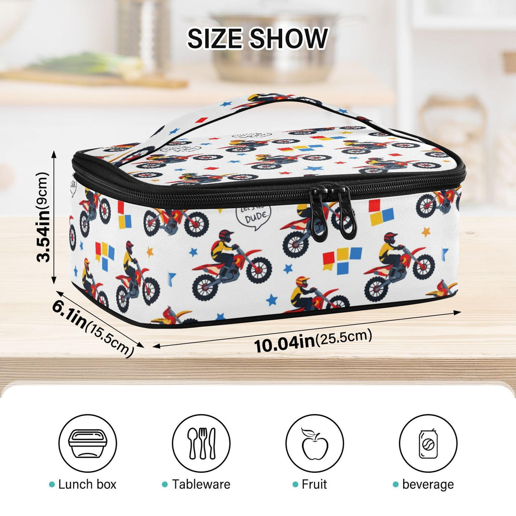 IHCVHQX Motorbike Cartoon Kids Lunch Bag for Boys Girls Insulated Lunch Box Reusable Cooler Women Men Containers Meal Prep for School Work Picnic