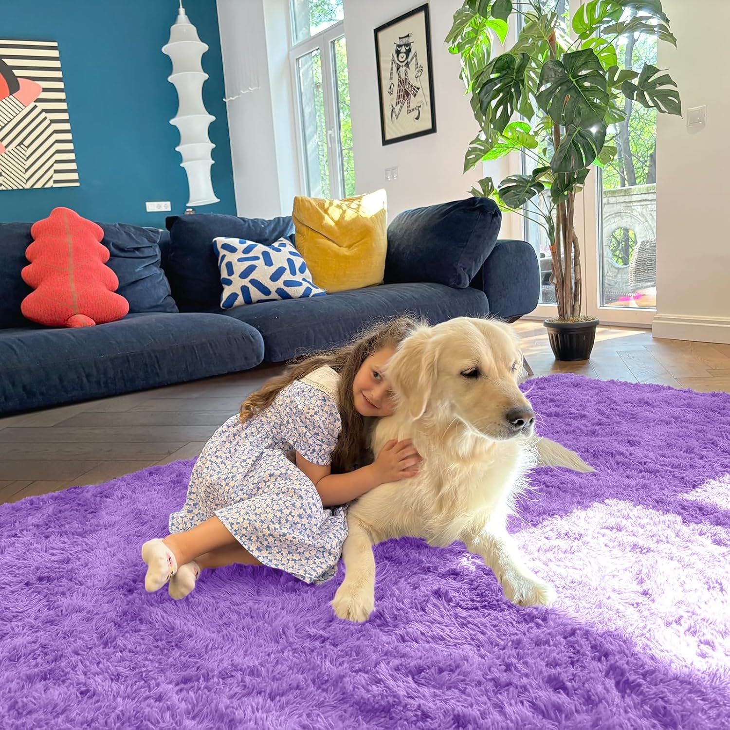 OLANLY Large Area Rug - Soft Fluffy Shaggy Carpet for Living Room & Bedroom | 5x8, Purple