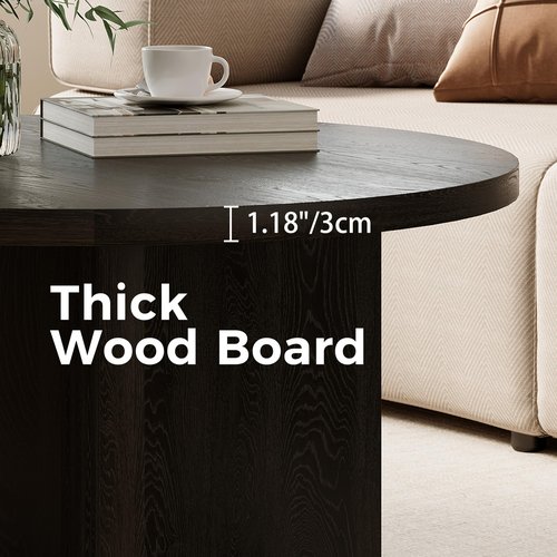 Luoxiao 27.5'' Coffee Table for Small Space, Minimalist Modern Table for Living Room, Durable & Sturdy Small Round End Table with Adjustable Feet Pads, Black